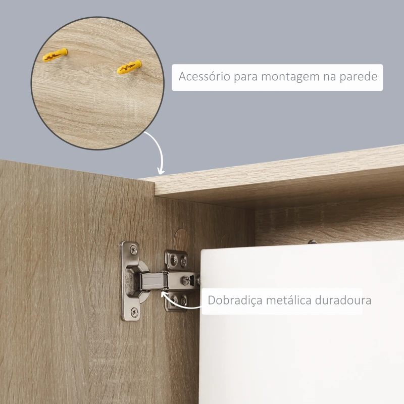 kleankin Armário Casa de Banho com Espelho Montado na Parede com 3 Prateleiras Abertas e 1 Porta com Prateleira Interior 60x18x50 cm Natural