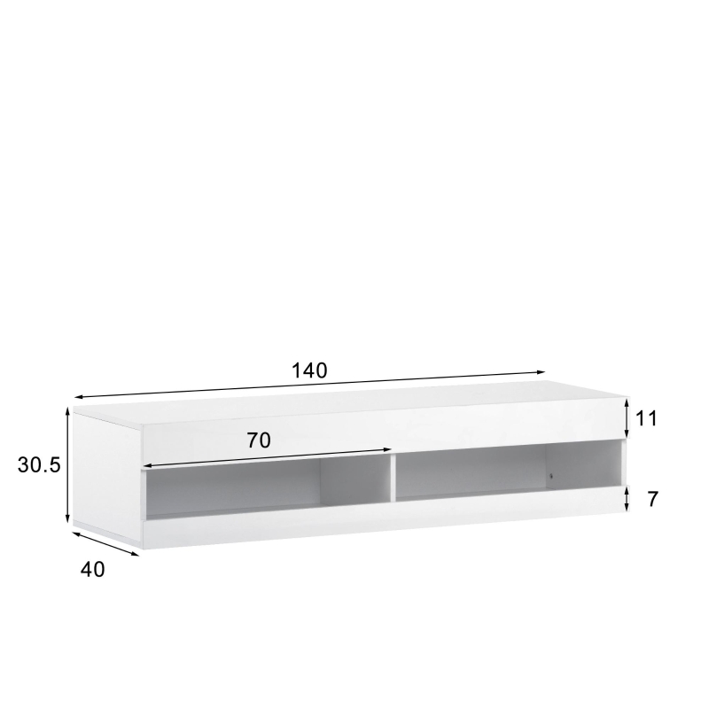 Meuble TV scandinave blanc avec éclairage LED, design moderne et spacieux, Blanc