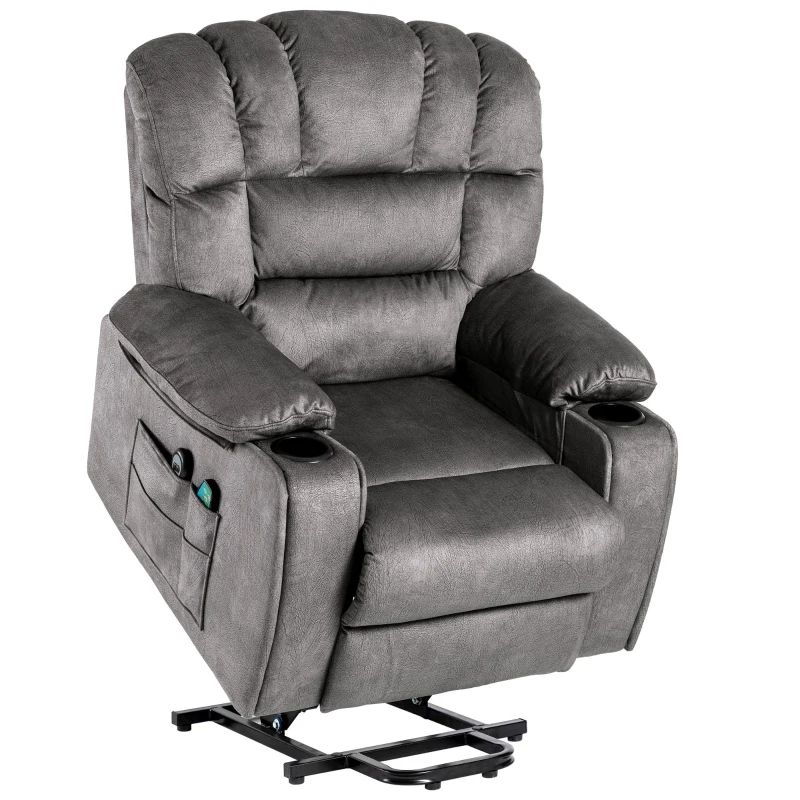 Fauteuil de massage électrique de luxe pour seniors, inclinable, chauffant, avec porte-gobelet, poches, télécommande et pédale,  idéal pour salon et chambre, Gris