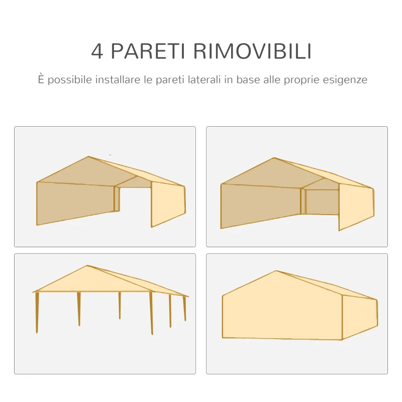 Outsunny Gazebo da Giardino 6x3m con Pareti Laterali Rimovibili, Porte e Finestre, Bianco