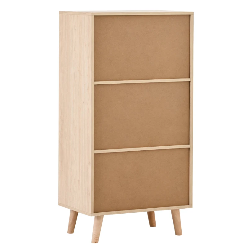 Buffet multifonction en bois avec portes en rotin, tiroirs et meuble de rangement, naturel