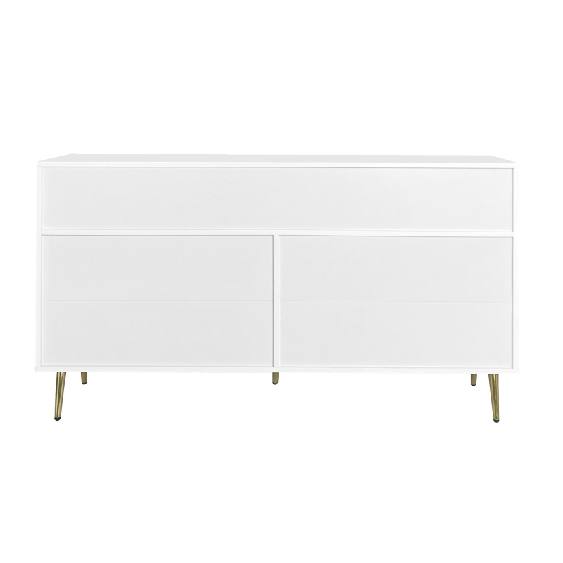 Buffet Élégant avec 7 Tiroirs, Poignées et Pieds dorés, Blanc