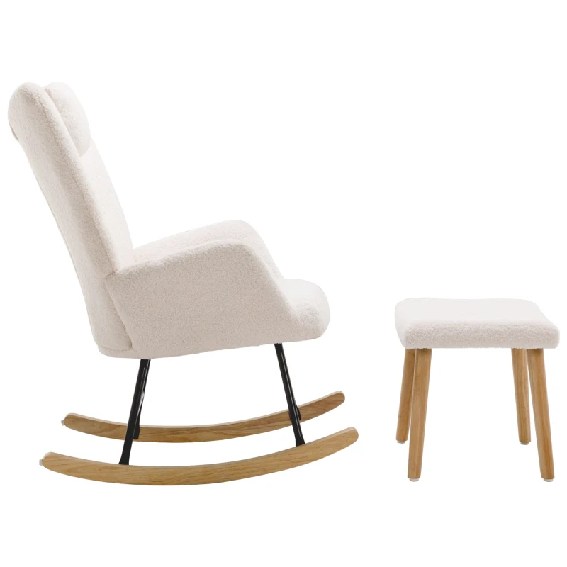 Fauteuil à Bascule avec Repose-pieds, Appui-tête, tissu tout doux Blanc