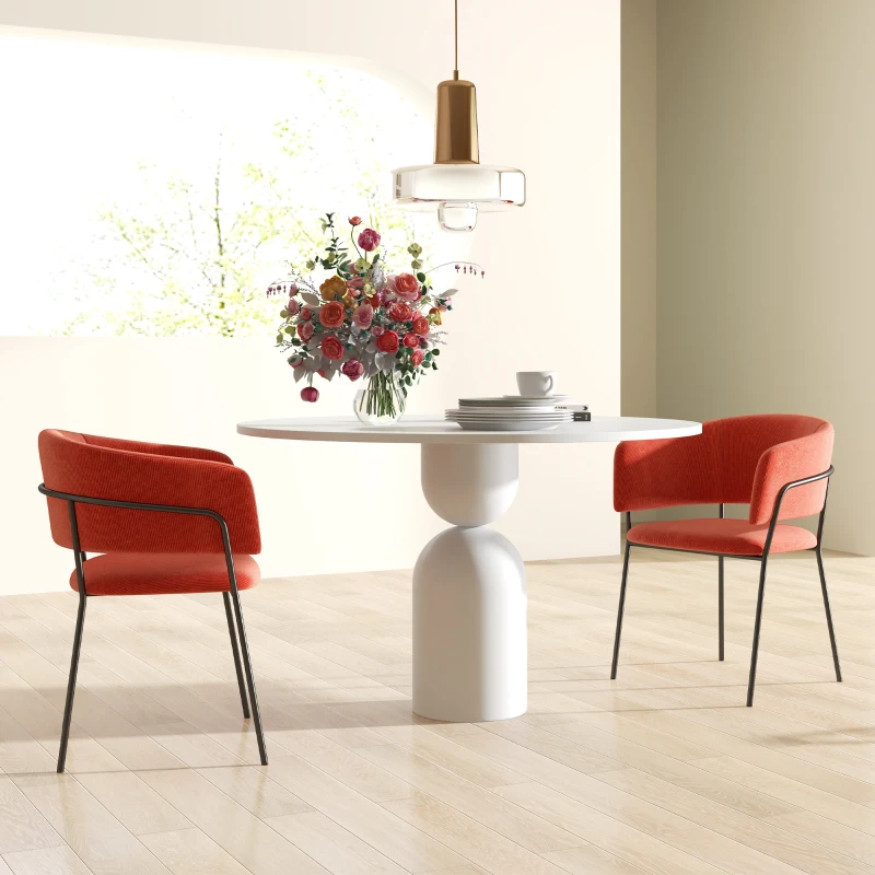 HOMCOM Lot de 2 chaises de salle à manger pieds en acier, assise rembourrée en tissu aspect velours, orange