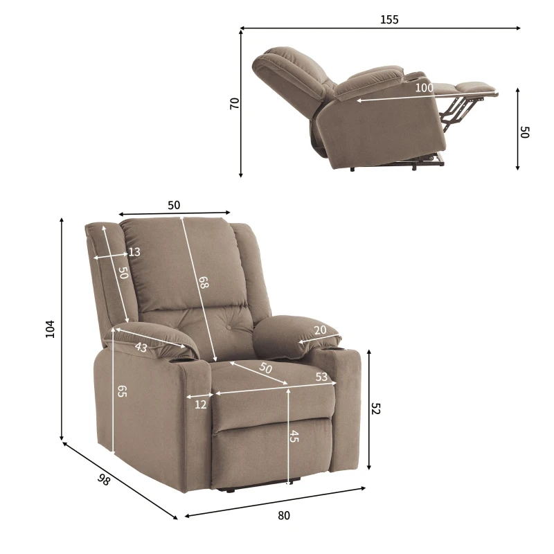 Fauteuil de Relaxation Électrique Massant et Chauffant releveur, 2 Porte-gobelets et Télécommande, Marron