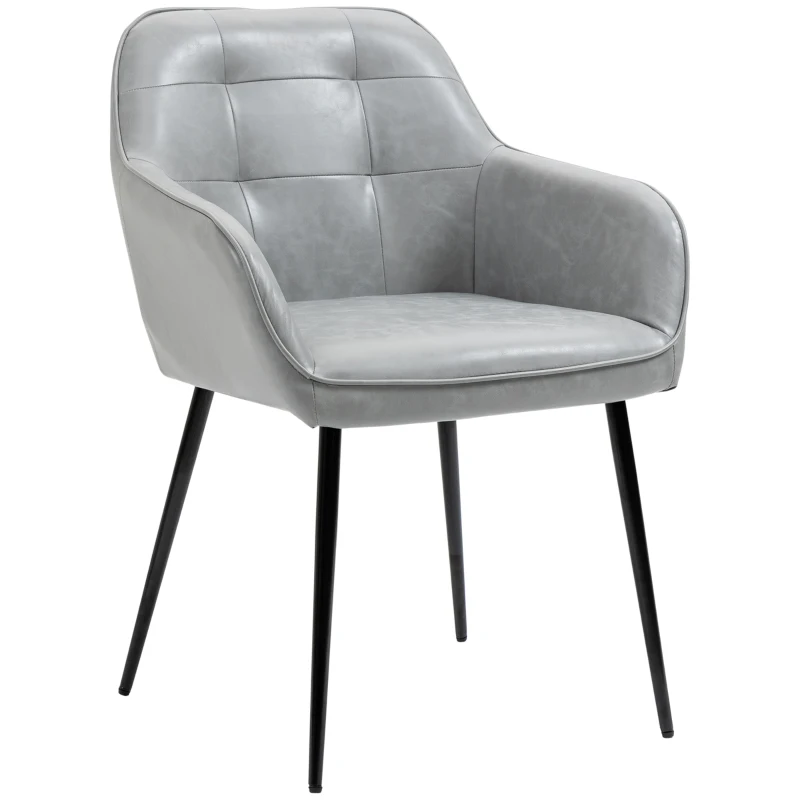 HOMCOM Scaun în Stil Industial cu Spătar din Piele Ecologică și Metal, 61x58x84 cm, Gri