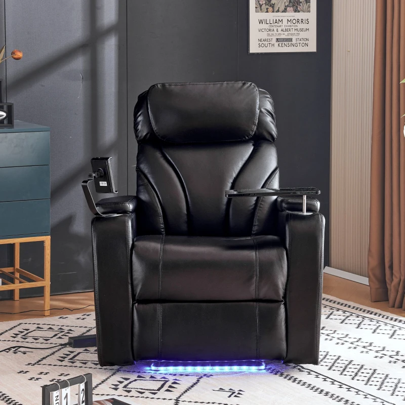 Fauteuil de Relaxation Électrique avec Port USB, Tablette Pivotante à 360°, Porte-gobelet et revêtement PU, Noir