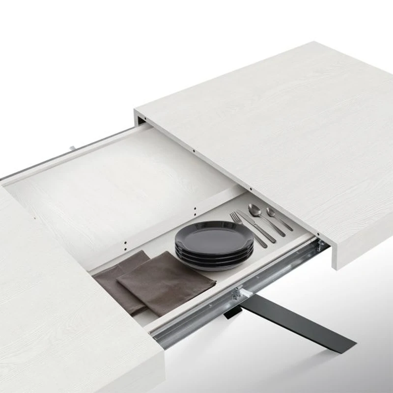 PAZZO DESIGN Tavolo Allungabile con Gambe Incrociate, Made in Italy, 140 x 90 x 74 cm, Bianco Frassinato con Gamba Nera