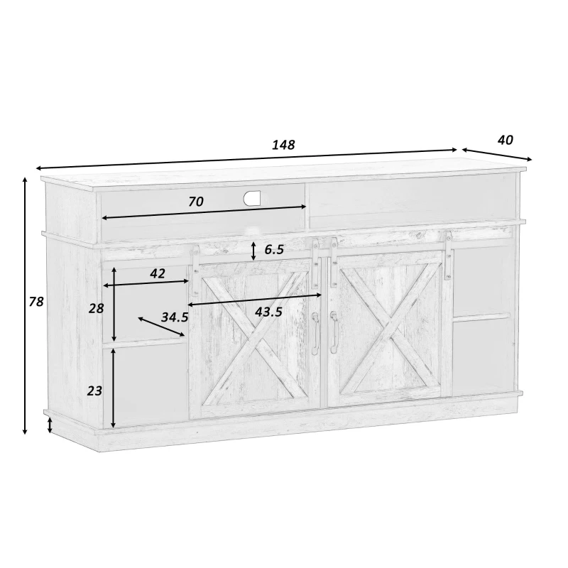 Meuble TV avec Portes Coulissantes, Étagères Réglables et style maison de campagne - pour TV jusqu'à 65 Pouces, Marron