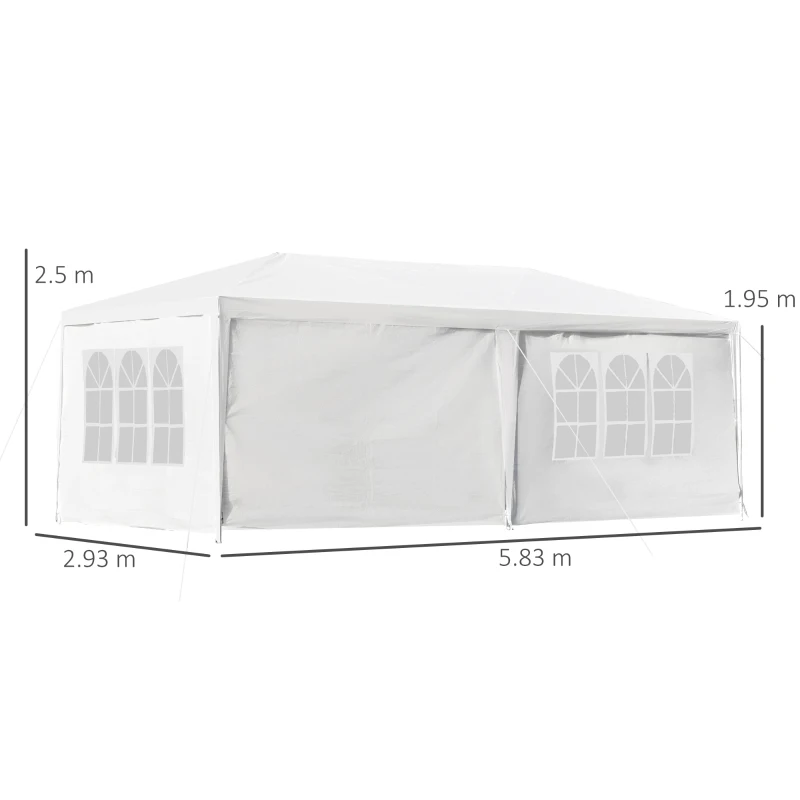Outsunny Gazebo da Giardino 6x3m con Pareti Laterali Rimovibili, Porte e Finestre, Bianco