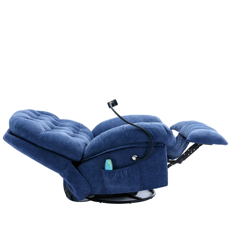 Fauteuil de Relaxation Pivotant à 360° Massant et Chauffant avec support téléphone et Poche Latérale, Bleu