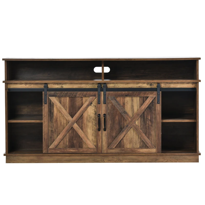 Meuble TV avec Portes Coulissantes, Étagères Réglables et style maison de campagne - pour TV jusqu'à 65 Pouces, Marron