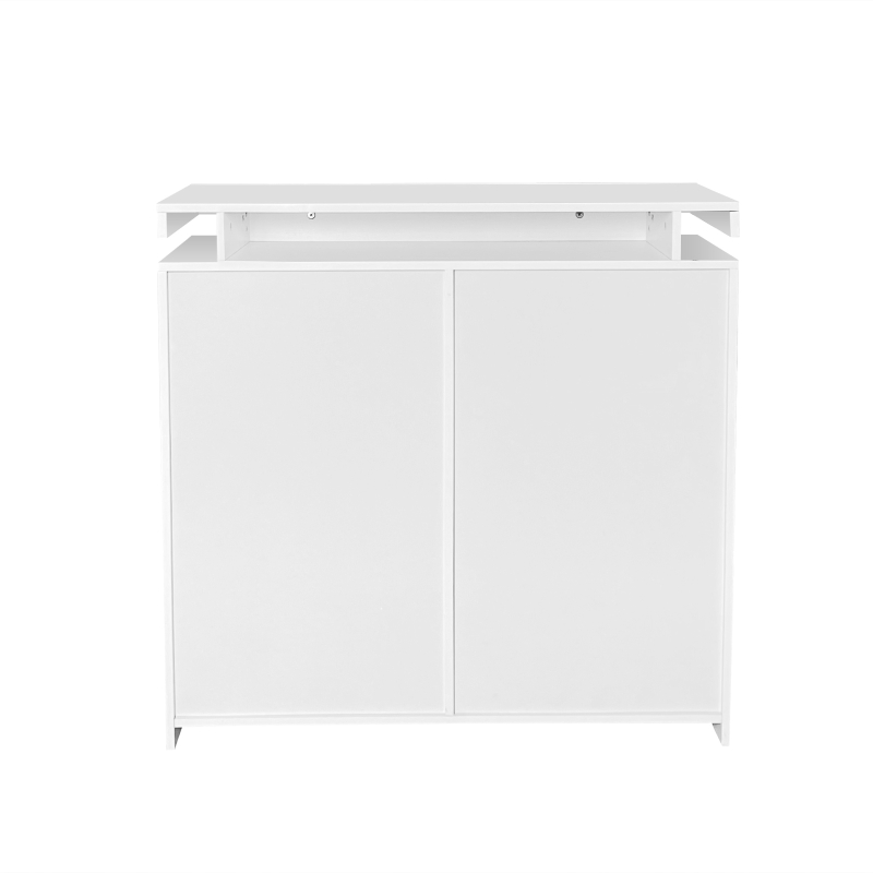 Meuble à chaussures mobile avec double porte, éclairage LED multicolore et armoire penderie, Blanc
