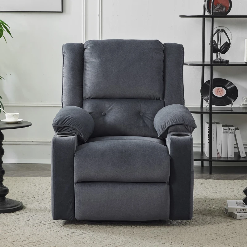 Fauteuil de Relaxation Électrique releveur, Massage Chauffant, 2 Porte-gobelets et Télécommande, Gris