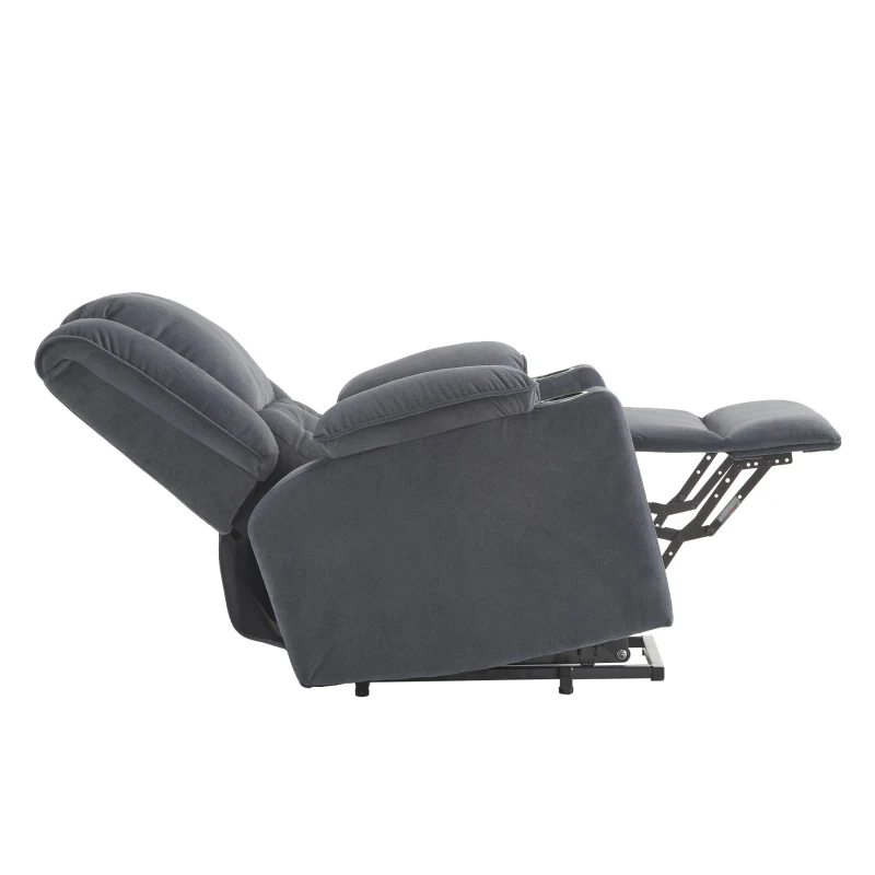 Fauteuil de Relaxation Électrique releveur, Massage Chauffant, 2 Porte-gobelets et Télécommande, Gris