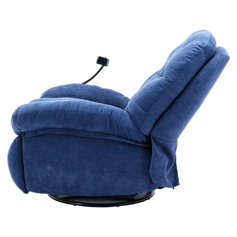 Fauteuil de Relaxation Pivotant à 360° Massant et Chauffant avec support téléphone et Poche Latérale, Bleu
