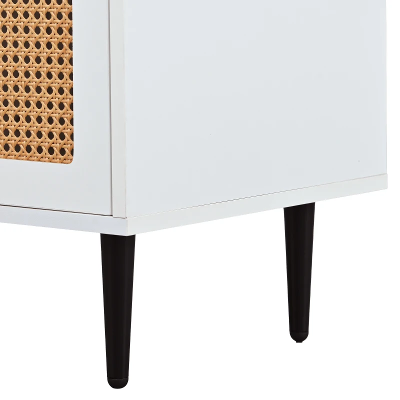 Buffet moderne avec 3 portes en rotin et poignées en métal, pour maison et bureau, Blanc