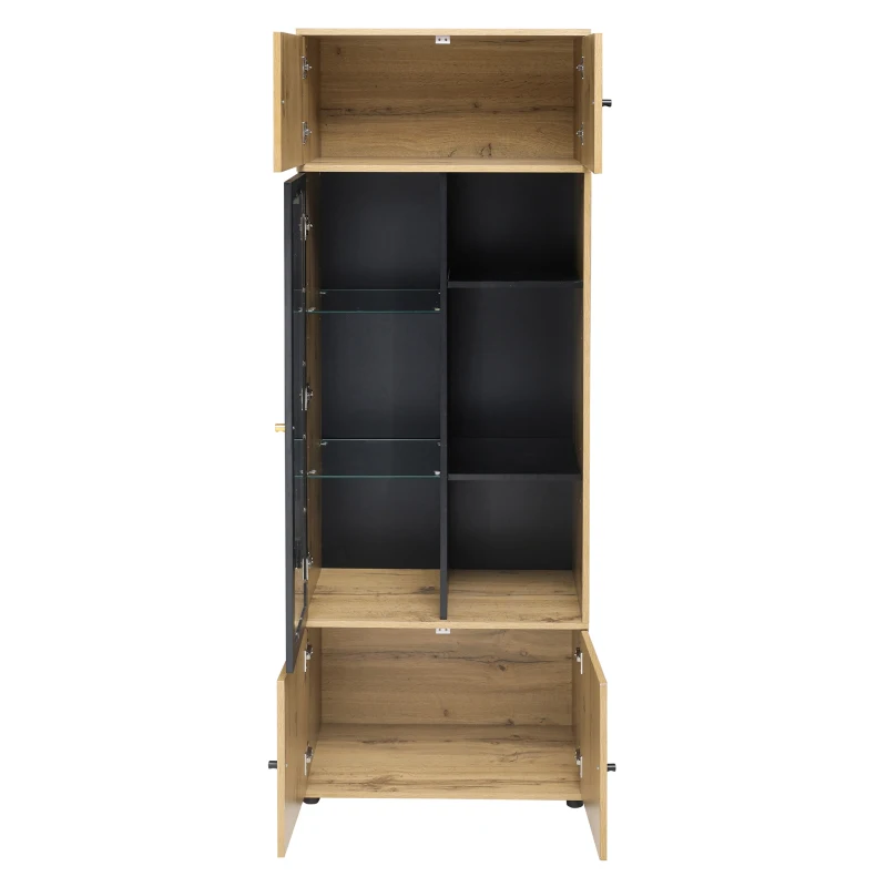 Vitrine Élégante Effet Bois avec Portes Battantes et 6 Étagères Design Moderne, naturel