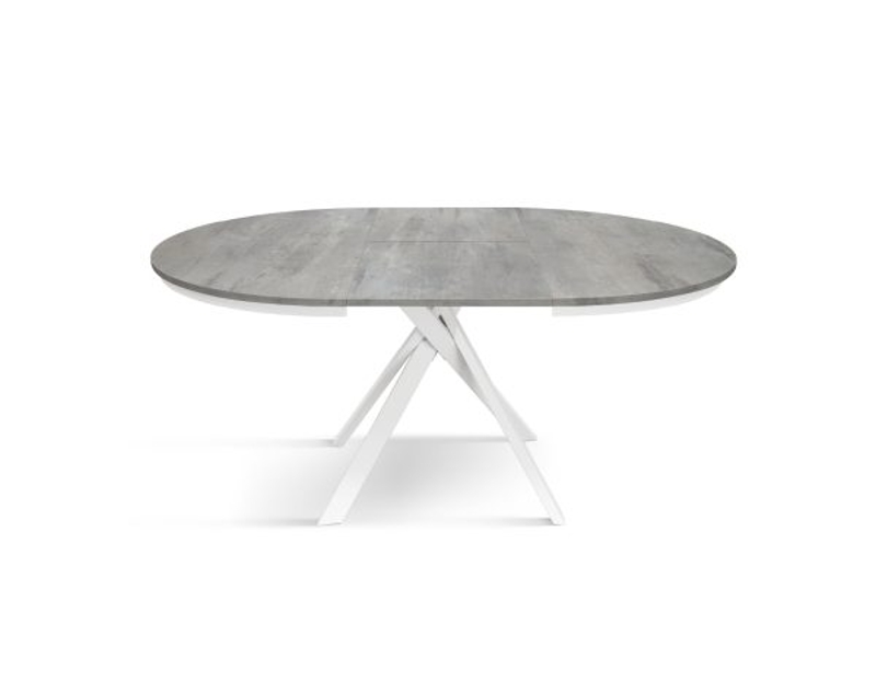 PAZZO DESIGN Tavolo Allungabile con Gambe Incrociate rotondo, Made in Italy, Basamento bianco, Grigio cemento