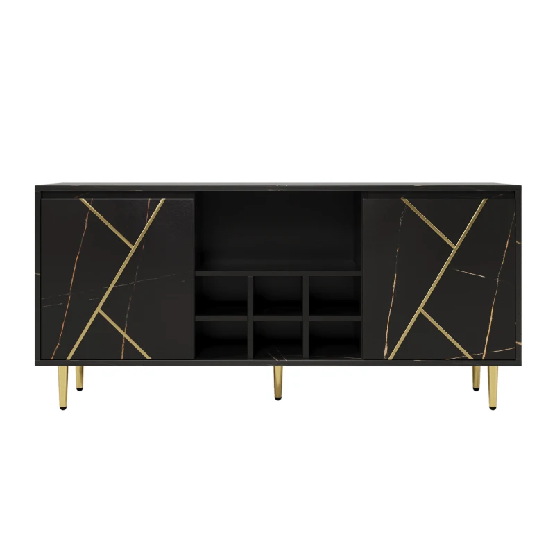 Buffet scandinave avec porte-bouteille et rangement, Noir