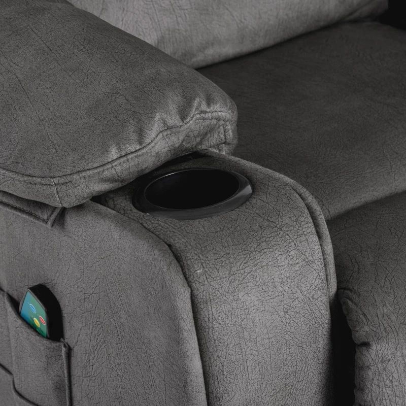 Fauteuil de massage électrique de luxe pour seniors, inclinable, chauffant, avec porte-gobelet, poches, télécommande et pédale,  idéal pour salon et chambre, Gris