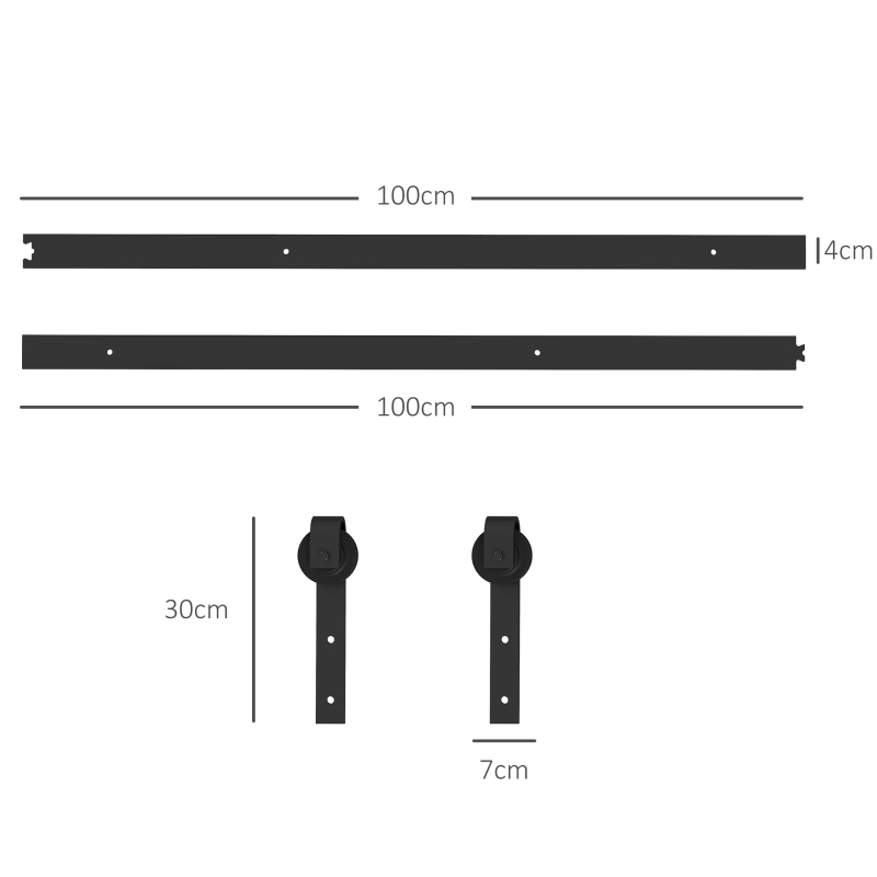 HOMCOM 6.6FT/200cm Kit de Ferragens para Porta Deslizante de Celeiro com Amortecedor Sem Perfuração e 2 Trilhos Preto