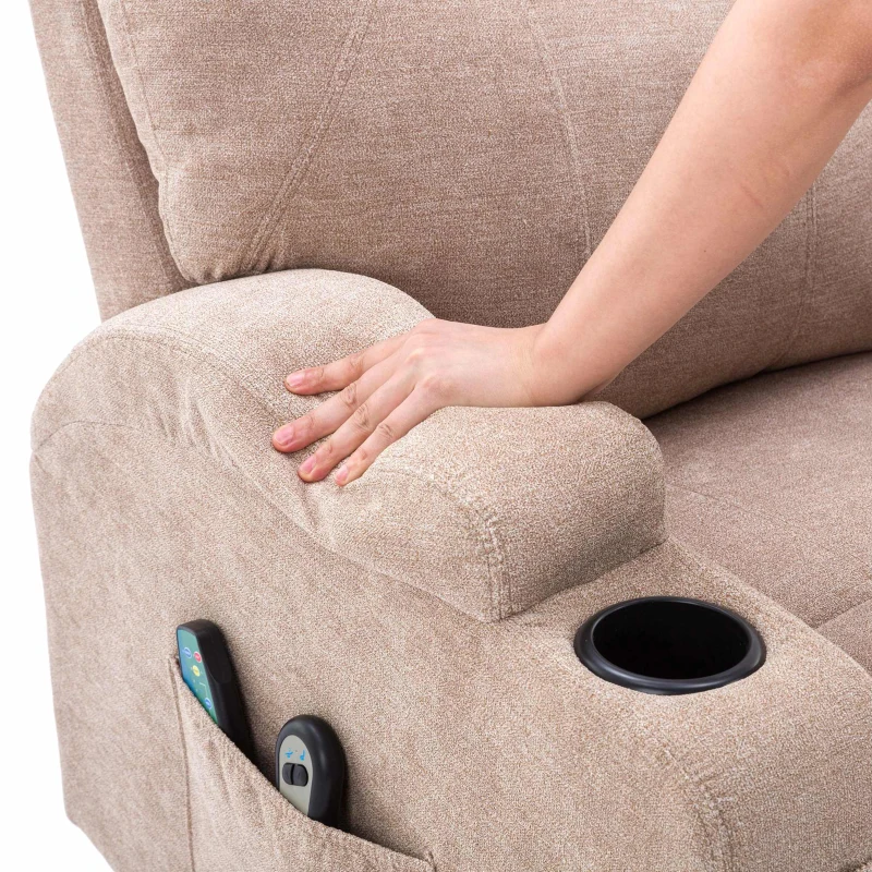 Fauteuil Relax Électrique Massant Inclinable Chauffant avec Porte-gobelets, Poches Latérales et Télécommande, Marron clair