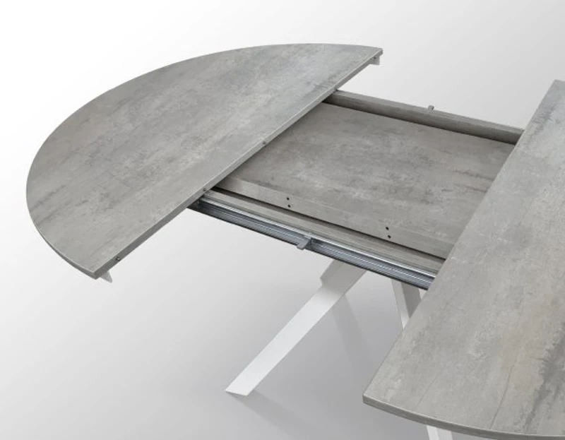 PAZZO DESIGN Tavolo Allungabile con Gambe Incrociate rotondo, Made in Italy, Basamento bianco, Grigio cemento