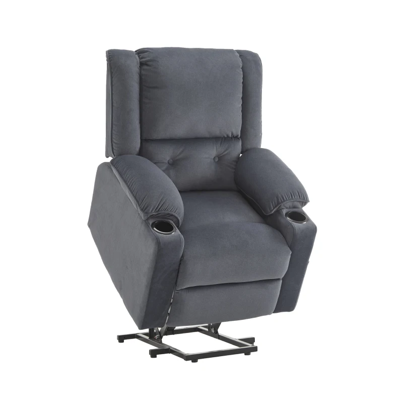 Fauteuil de Relaxation Électrique releveur, Massage Chauffant, 2 Porte-gobelets et Télécommande, Gris