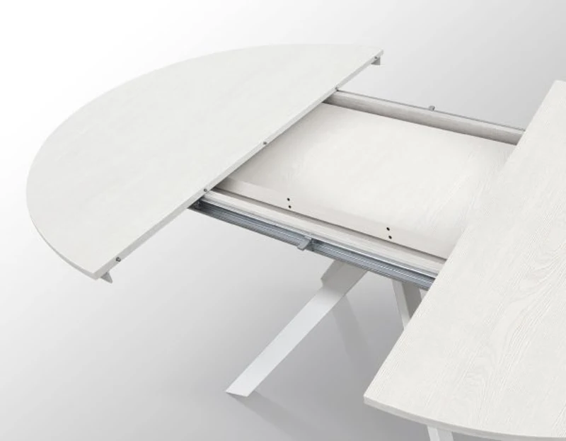 PAZZO DESIGN Tavolo Allungabile con Gambe Incrociate rotondo, Made in Italy, Basamento bianco, Bianco frassinato
