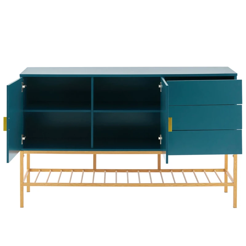 Buffet moderne avec détails dorés et tiroirs de rangement en MDF, Bleu