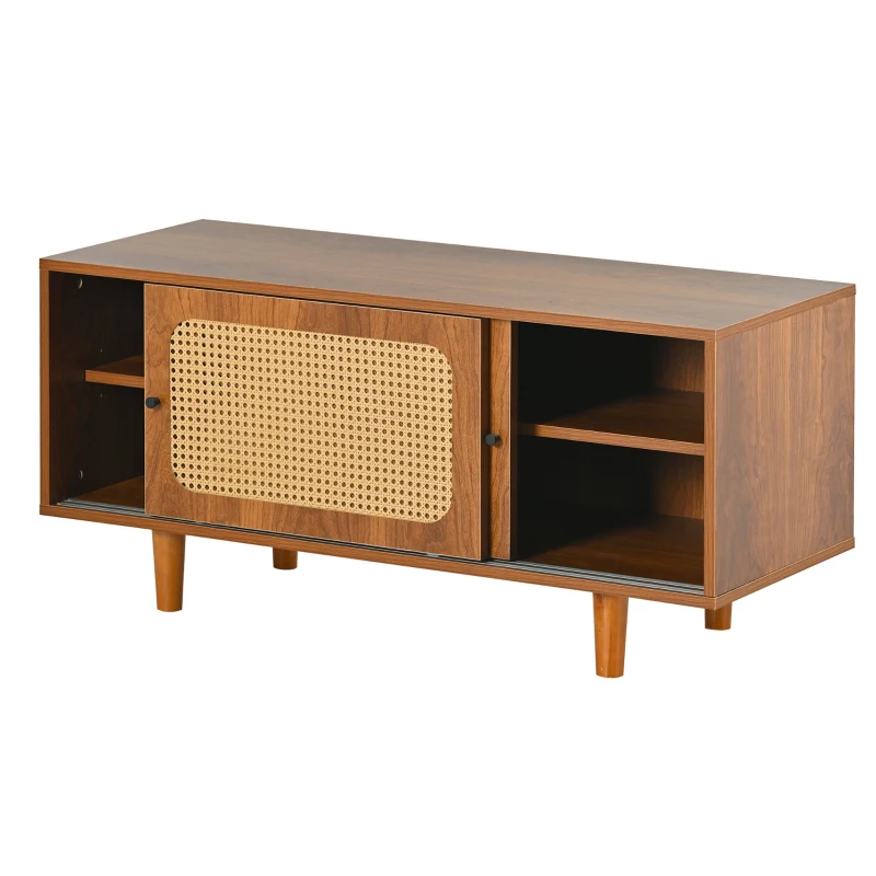 Meuble à chaussures en rotin avec 2 portes, étagères réglables et meuble d'entrée, couleur noyer