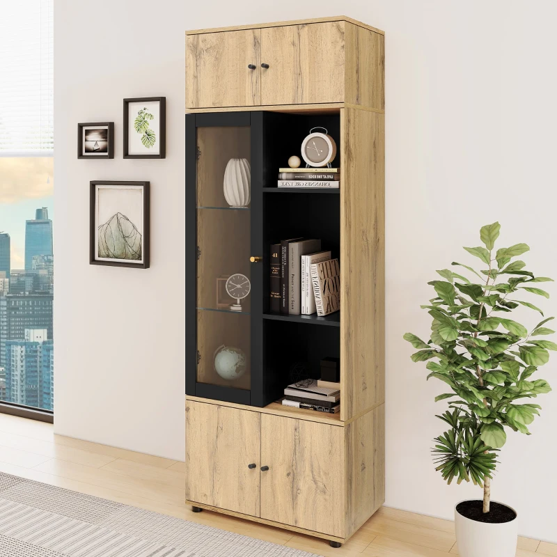 Vitrine Élégante Effet Bois avec Portes Battantes et 6 Étagères Design Moderne, naturel