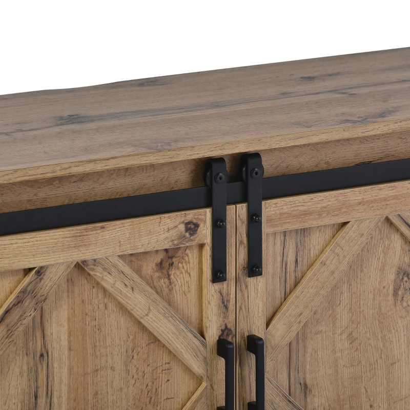 Meuble TV pour télévision jusqu'à 65 pouces style rustique avec portes coulissantes et étagères réglables pour salon, 150L x 40l x 60H cm, Marron
