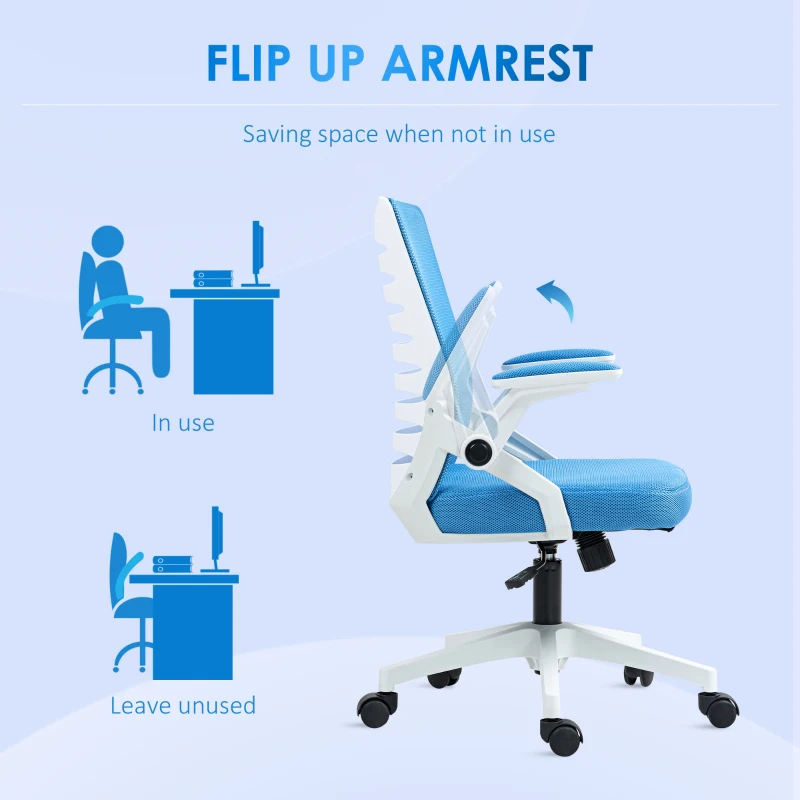 Vinsetto Scaun Ergonomic Reglabil pe Înălțime cu Cotiere de Ridicare, Scaun de Birou Pivotant din Poliester, 54x54x89-99 cm, Albastru