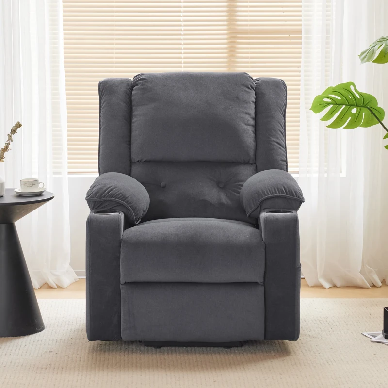 Fauteuil de Relaxation Électrique releveur, Massage Chauffant, 2 Porte-gobelets et Télécommande, Gris