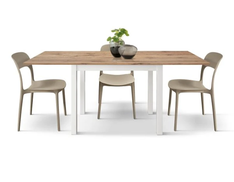 PAZZO DESIGN Tavolo allungabile, Rovere Rustico, Nobilitato, Made in Italy, Basamento Bianco, 90 x 90 x 76,5 cm