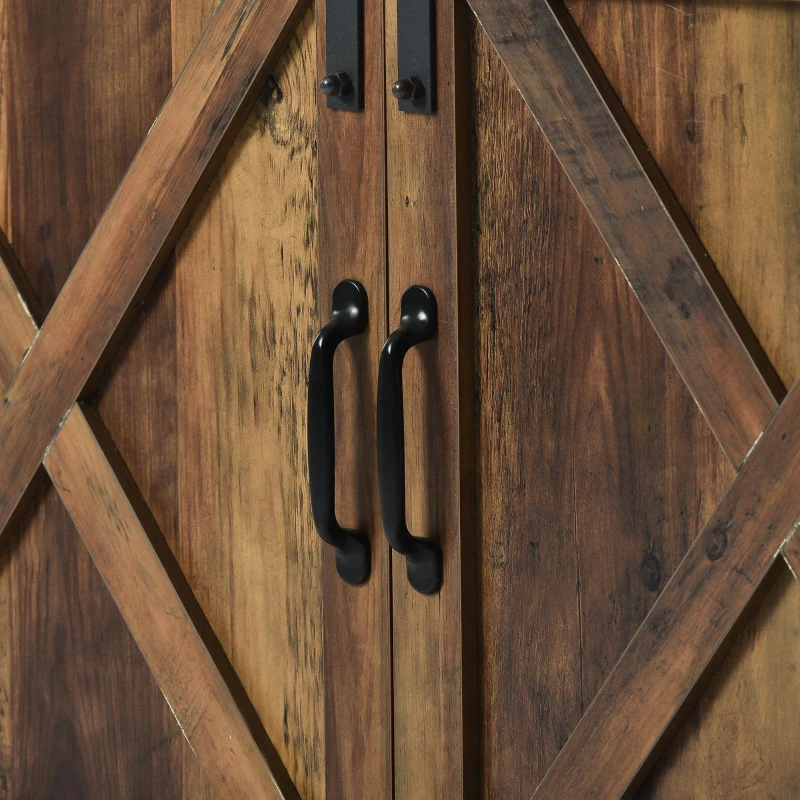 Meuble TV avec Portes Coulissantes, Étagères Réglables et style maison de campagne - pour TV jusqu'à 65 Pouces, Marron