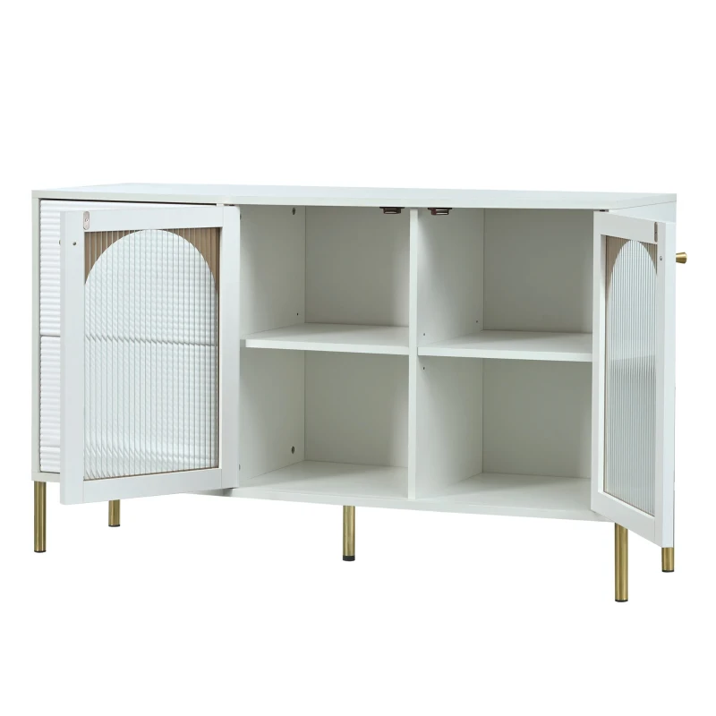 Buffet Élégante avec Étagères Réglables et Dessus Effet Marbre, 2 Portes et 2 Tiroirs - Meuble de Rangement, Blanc