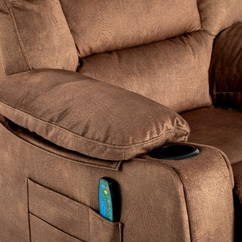 Fauteuil de massage électrique de luxe pour seniors, inclinable, chauffant, avec porte-gobelet, poches, télécommande et pédale,  idéal pour salon et chambre, Marron