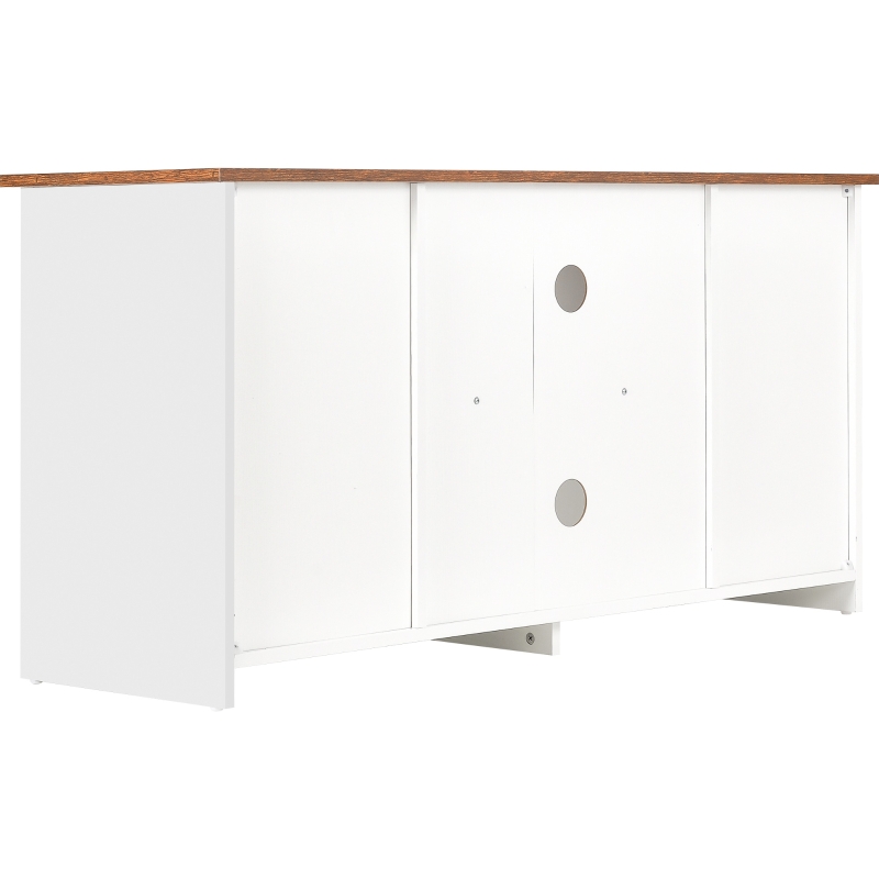 Meuble TV mobile de style industriel vintage avec 2 portes coulissantes et étagères réglables, design rustique, Blanc