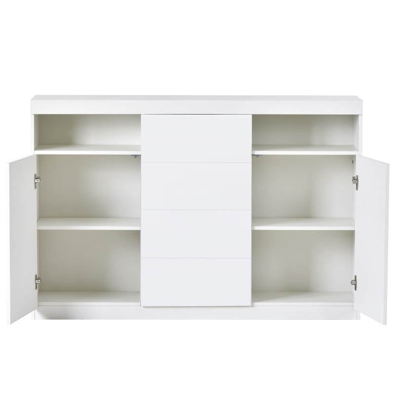 Buffet Moderne Multifonction avec Éclairage RGB, 2 Portes et 4 Tiroirs - Meuble TV Scandinave, Blanc