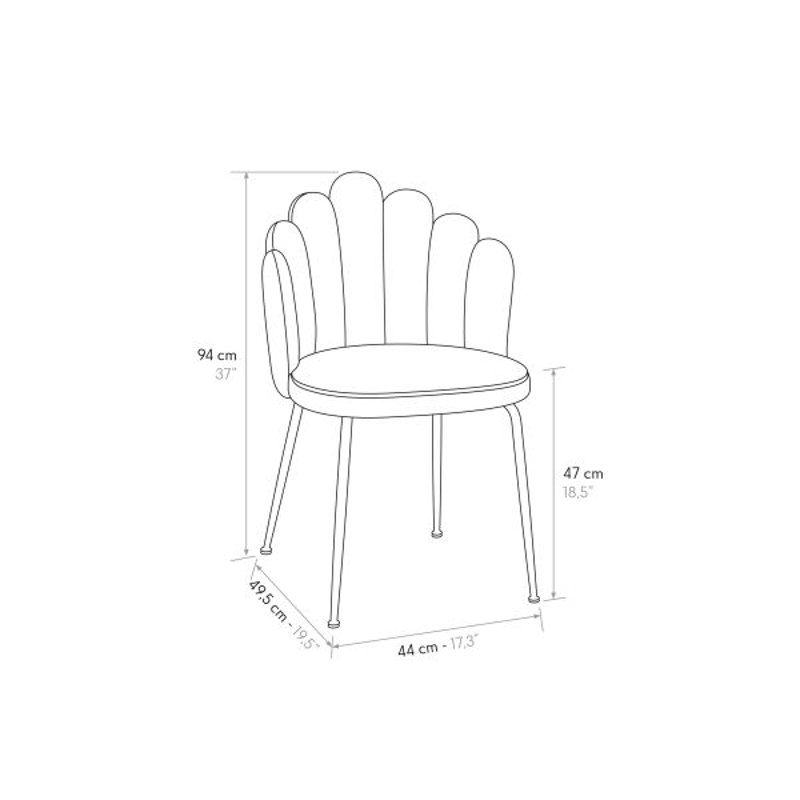 PAZZO DESIGN Sedia Sissi Panna set da 4 in velluto e gambe in metallo