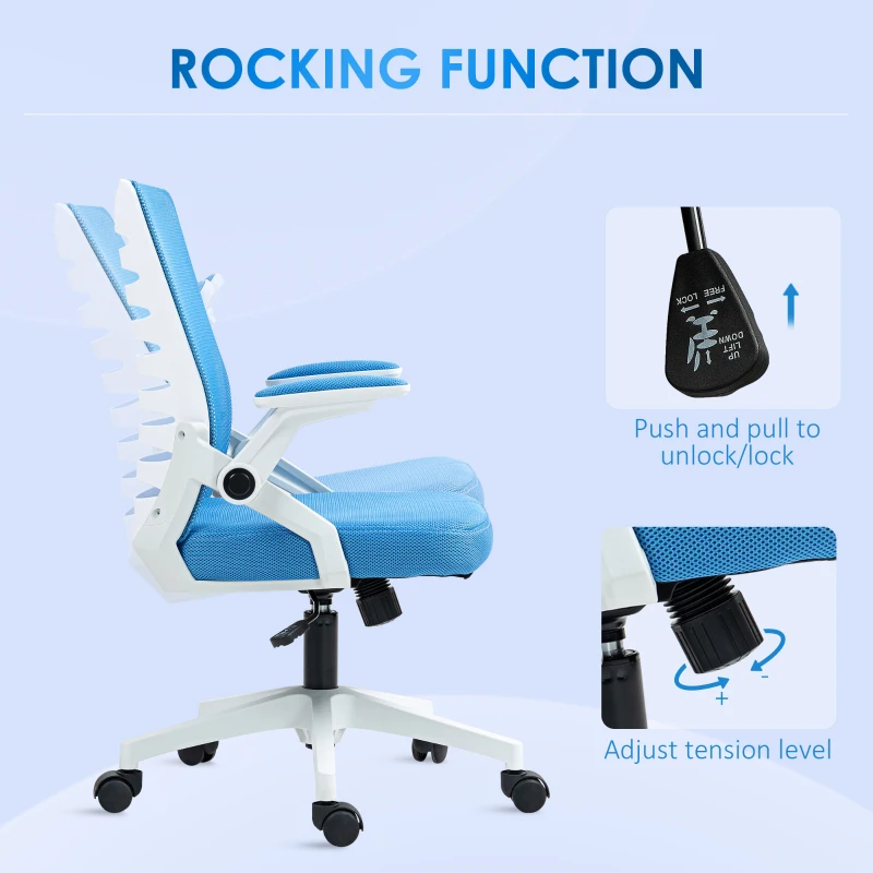 Vinsetto Scaun Ergonomic Reglabil pe Înălțime cu Cotiere de Ridicare, Scaun de Birou Pivotant din Poliester, 54x54x89-99 cm, Albastru