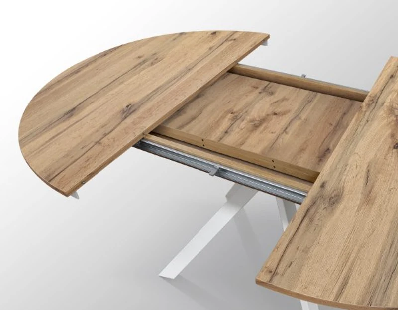 PAZZO DESIGN Tavolo Allungabile con Gambe Incrociate rotondo, Made in Italy, Basamento bianco, Rovere rustico