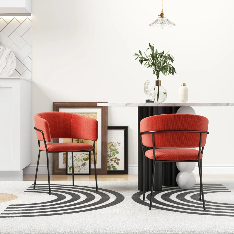 HOMCOM Lot de 2 chaises de salle à manger pieds en acier, assise rembourrée en tissu aspect velours, orange