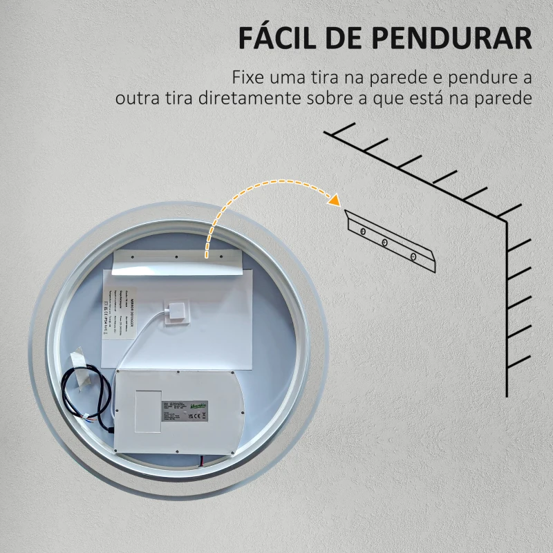 kleankin Espelho de Casa de Banho com Luzes LED Ajustáveis Ø60 cm com Função de Memória Anti-embaciamento e Interrutor Tátil Prata