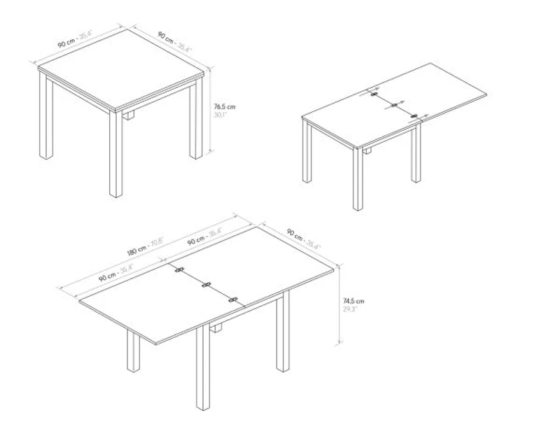 PAZZO DESIGN Tavolo allungabile, Rovere Rustico, Nobilitato, Made in Italy, Basamento Bianco, 90 x 90 x 76,5 cm