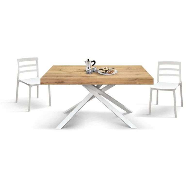 PAZZO DESIGN Tavolo Allungabile con Gambe Incrociate, Made in Italy, 160 x 90 x 74 cm, Rovere rustico con Gamba Bianca