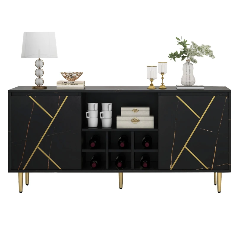 Buffet scandinave avec porte-bouteille et rangement, Noir